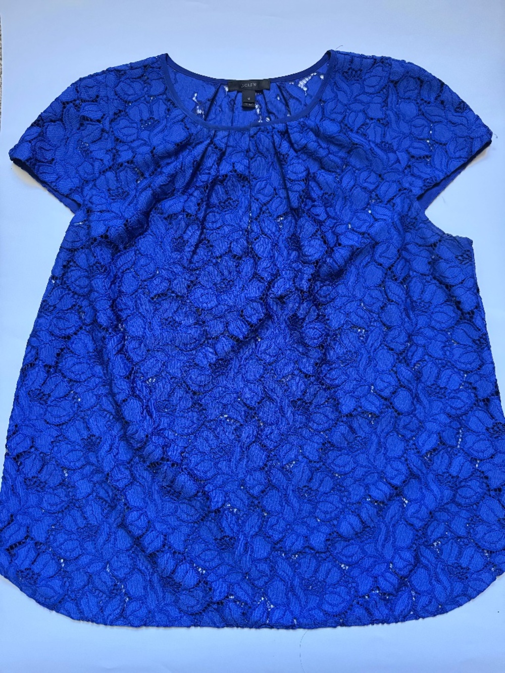 J.Crew Cobalt Blue Floral Lace Blouse Size 12 Short Sleeve Shell Top